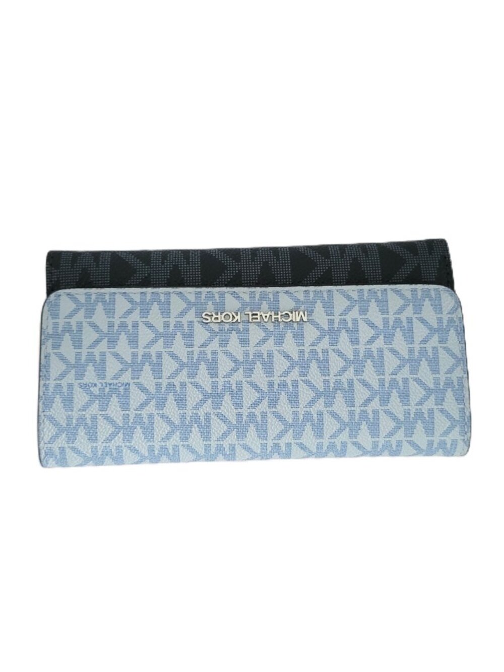 Michael Kors Jet Set Travel Large Trifold Wallet Clutch Pale Ocean Multi MK Logo - Picture 6 of 7